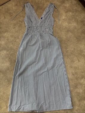 Old Navy Striped Blue and White Tie-Shoulder Maxi Dress